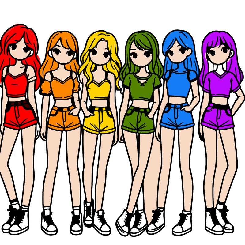 a group of girls wearing crop tops and shorts