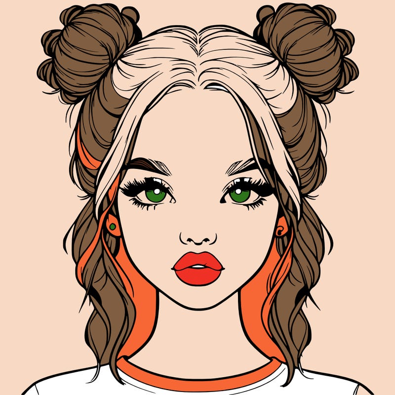 realistic girl with two buns in hair and lips