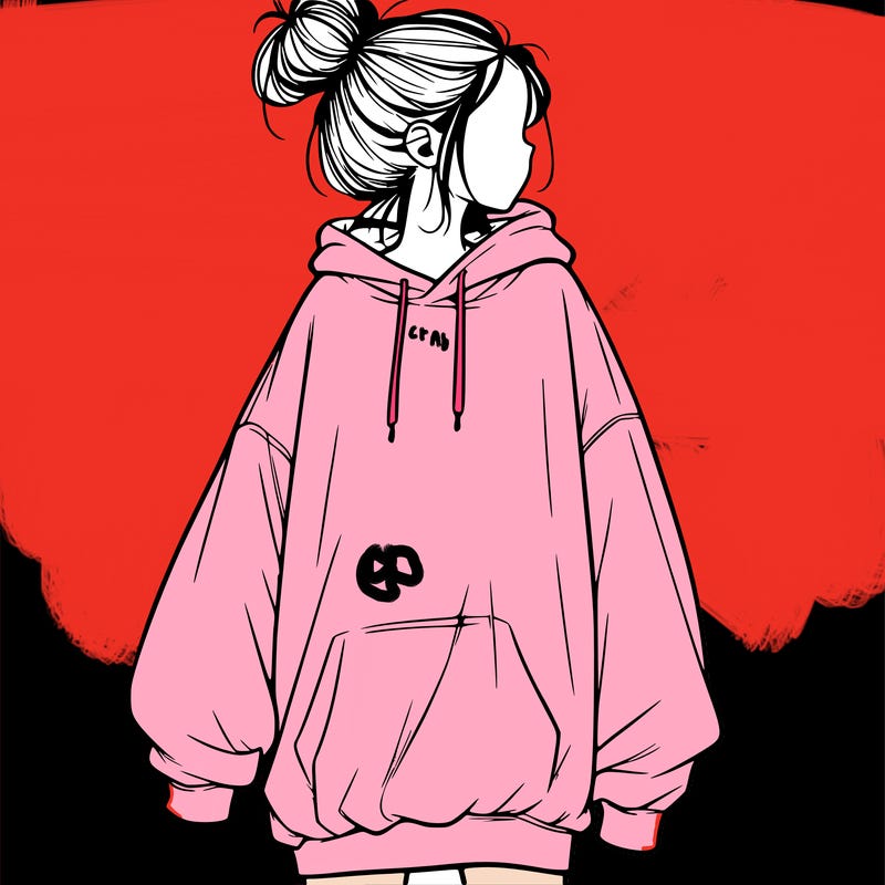 realistic girl with a oversized sweatshirt on and a bun