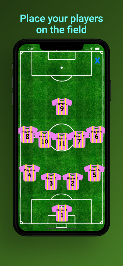 Football Coach Manager - Interfaz de campo de fútbol digital para crear formaciones y alineaciones de equipo en un smartphone