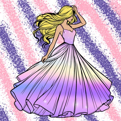 realistic woman with dress flowing in the wind