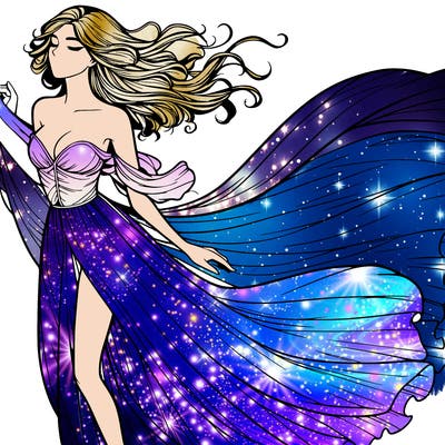 realistic woman in dress flowing the the wind