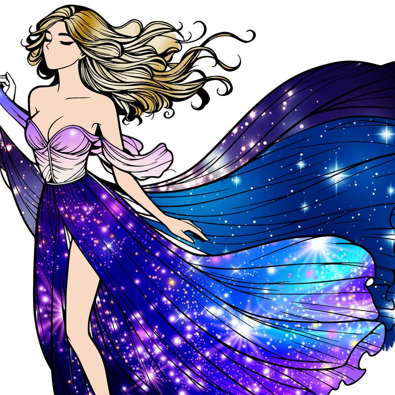 realistic woman in dress flowing the the wind