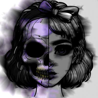 realistic girl with half skull mask