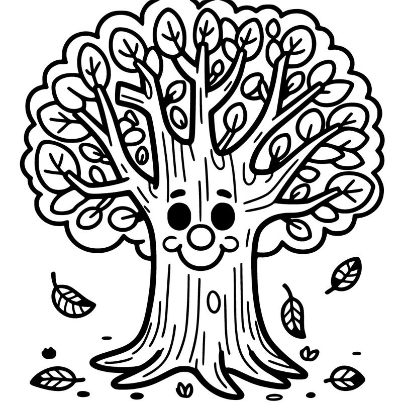 big tree with a face and leaves falling off