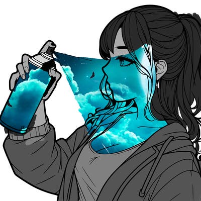 a realistic girl spray, painting