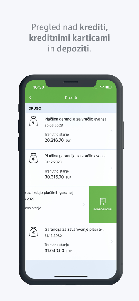 mBank@Net com - Business loans overview screen in the mBank@Net com mobile banking app