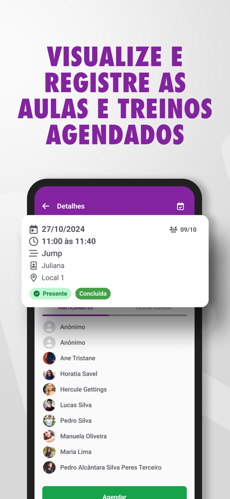 Next Fit app screen displaying details of a scheduled gym class including instructor and participants