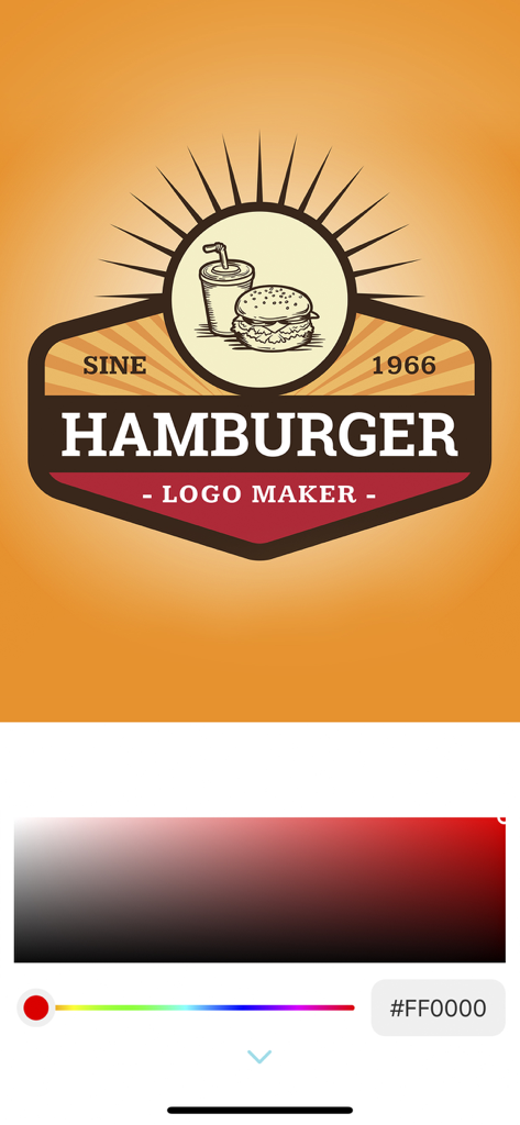 Logo Maker - Logo Design Shop - A vintage hamburger logo template being edited with a color selection tool in the Logo Maker app