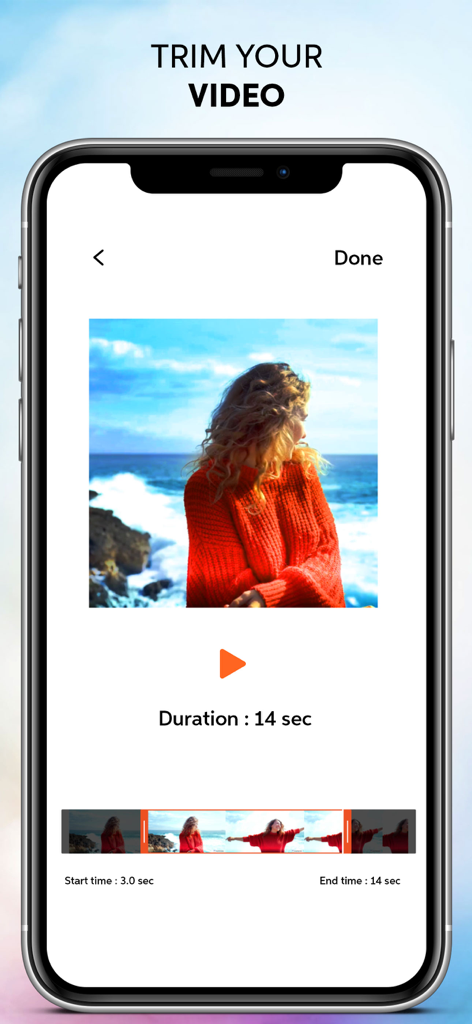 Video Splitter Cut Story Maker - iPhone screenshot showing the trim video feature in the Video Splitter app