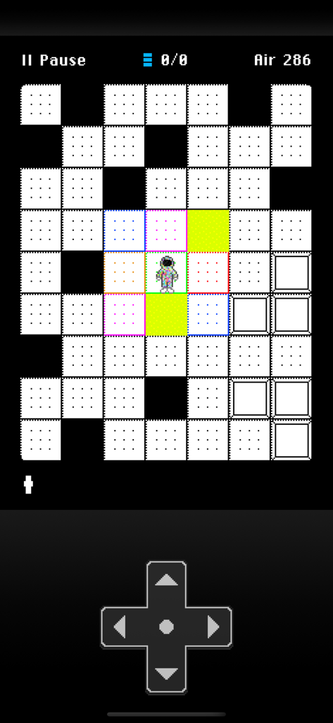 Hazmat Hijinks™ - Hazmat Hijinks のゲームプレイ画面。ピクセル化されたグリッドパズルレベルに hazmat スーツを着たキャラクターが表示されている。