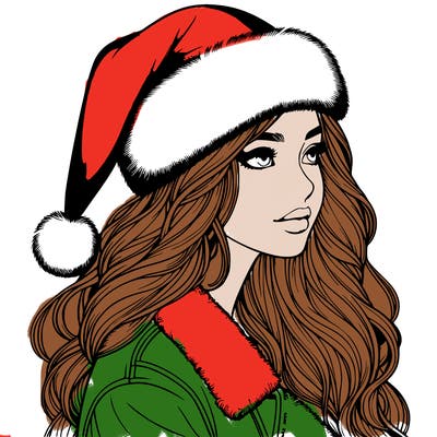 realistic girl in santa hat