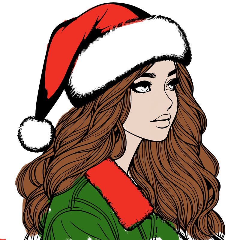 realistic girl in santa hat
