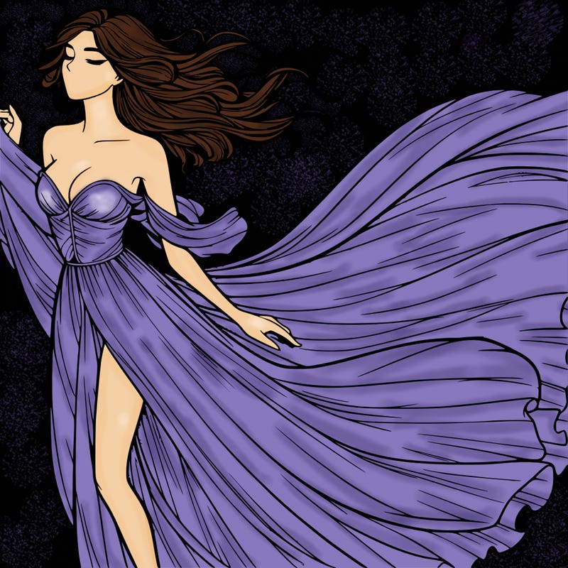 realistic woman in dress flowing the the wind