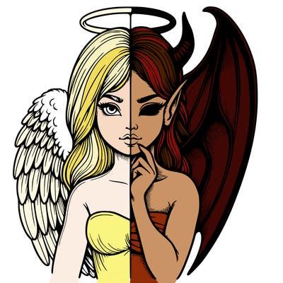 realistic angel half demon