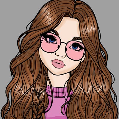 girl with long hair and freckles and glasses realistic