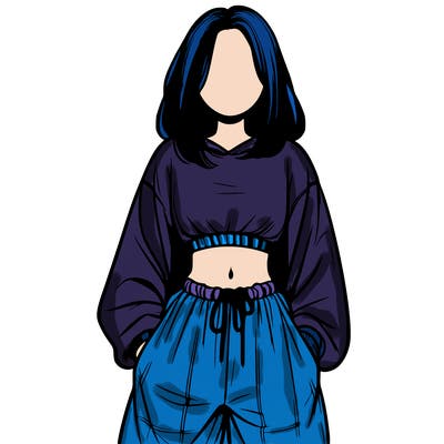 realistic girl faceless with baggy pants and a crop top