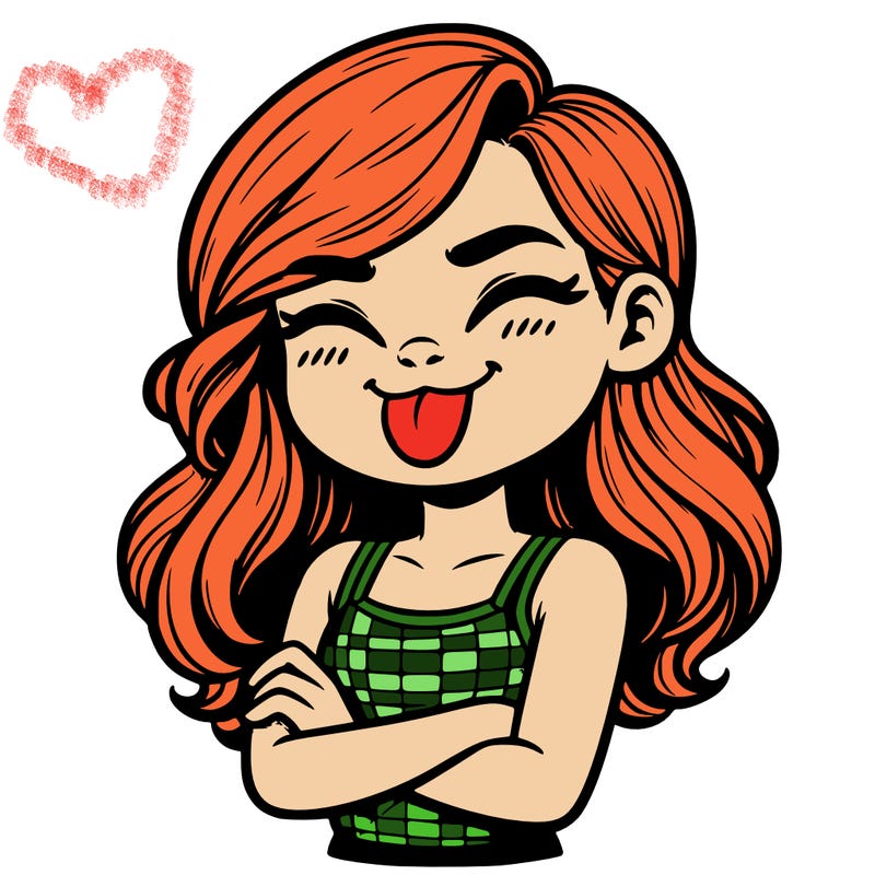 realistic girl crossing her arms and wearing a tank top with her tongue held out she has long hair