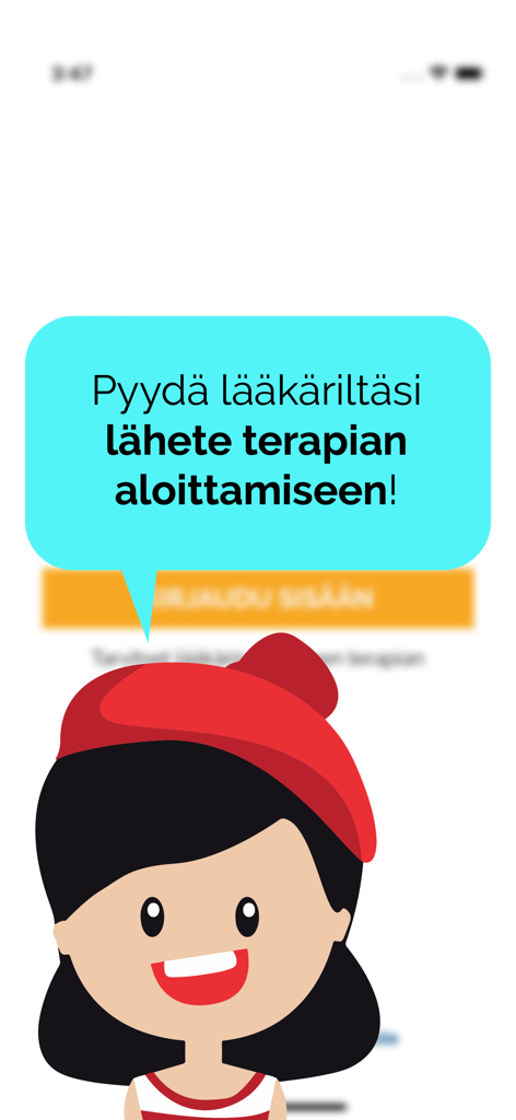 Nettiterapiat - Ilustración de un personaje explicando el requisito de una referencia médica para iniciar terapia online.