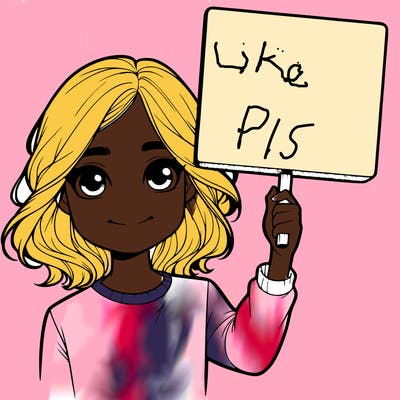 realistic girl holding up a sign