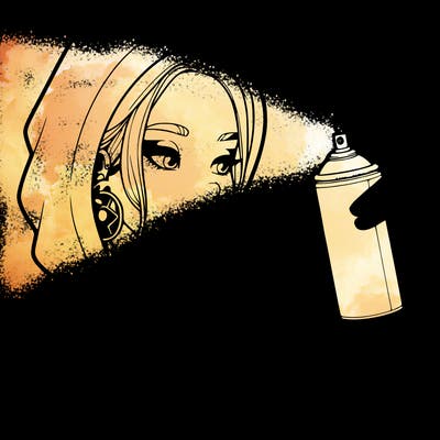 a realistic girl, spray painting