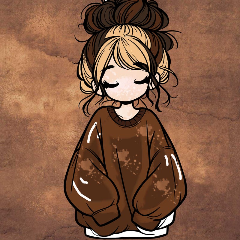 girl with baggy sweatshirt and messy bun