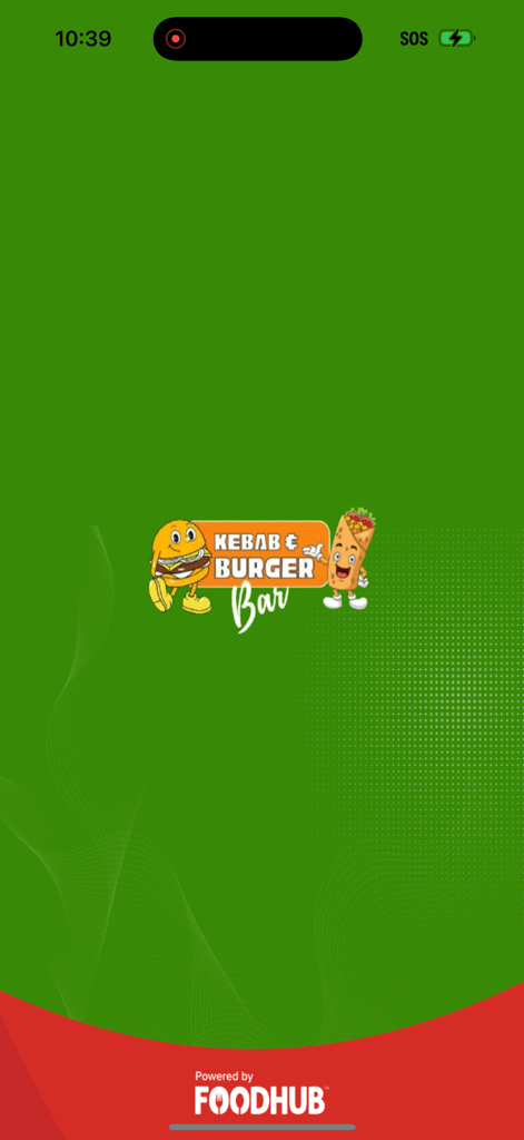 Kebab And Burger Bar Ourimbah - Kebab and Burger Bar Ourimbah app splash screen featuring the restaurant logo and Foodhub branding on a green background