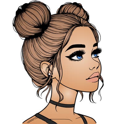 realistic girl with buns on the top of her head