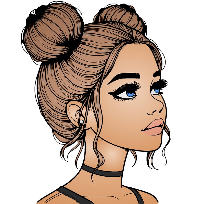 realistic girl with buns on the top of her head
