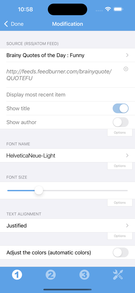 Quote of the Day Widget - Interface para personalizar a fonte, o texto e o alinhamento do texto do widget de cotação
