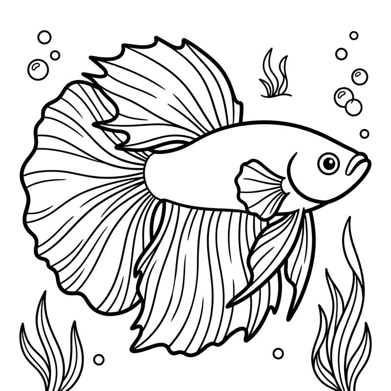 Explore the underwater world with this delightful Betta Fish coloring page, perfect for young artists aged 4-8. Kids will love bringing this beautiful Siamese Fighting Fish to life with their favorite colors.