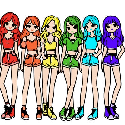 a group of girls wearing crop tops and shorts