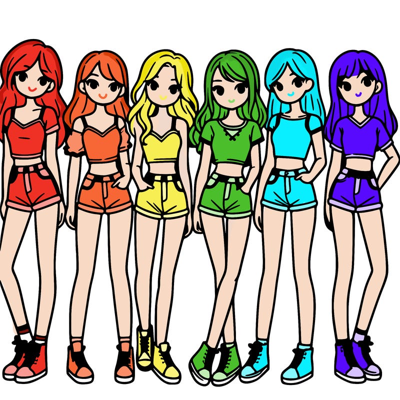 a group of girls wearing crop tops and shorts