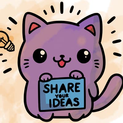 a cute cat saying share your ideas