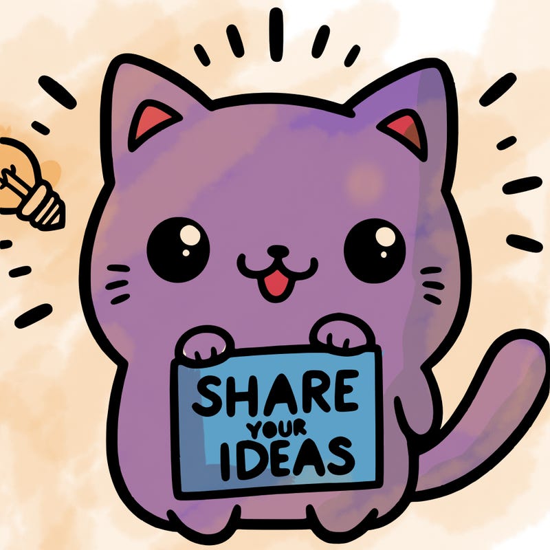 a cute cat saying share your ideas