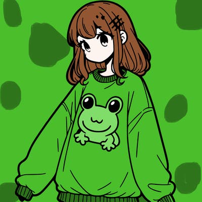 girl wearing frogging sweatshirt