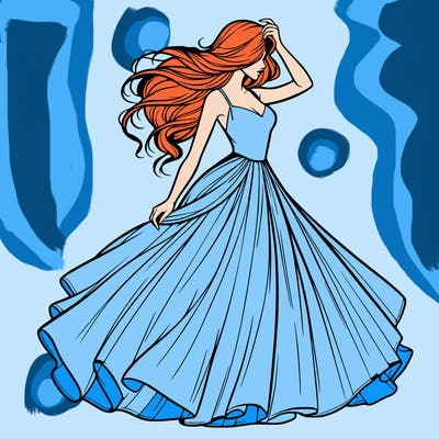 realistic woman with dress flowing in the wind