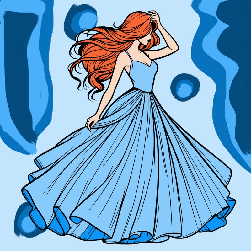 realistic woman with dress flowing in the wind