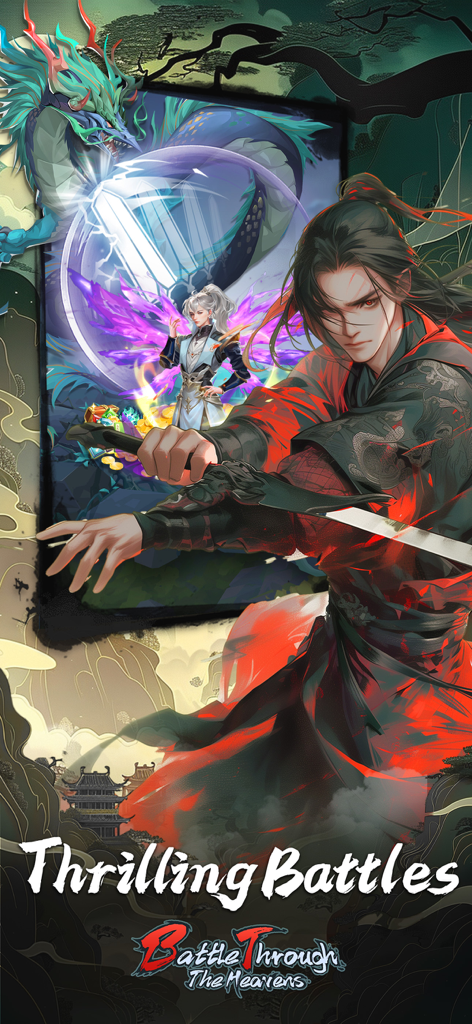 Scena d'azione di Battle Through the Heavens RPG con guerriero e drago