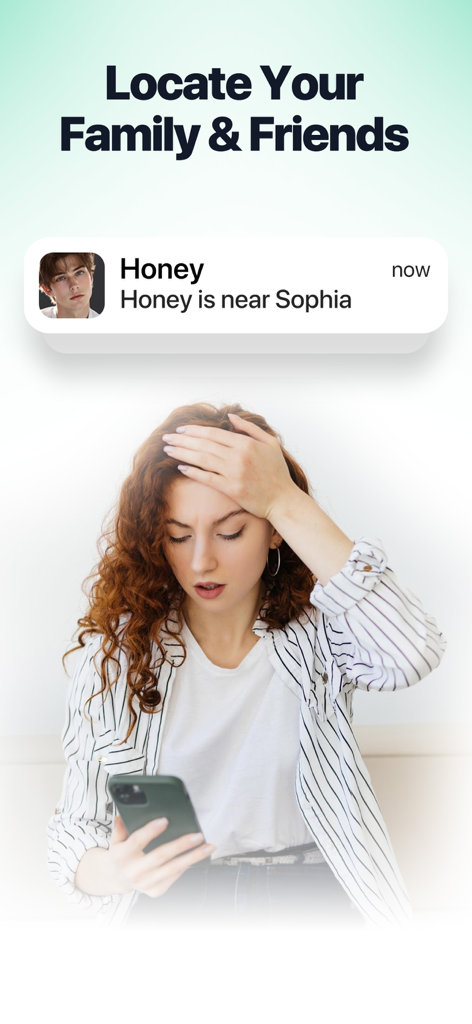 Find Location: Phone Tracker - A woman checking a location alert on her smartphone from the Find Location app