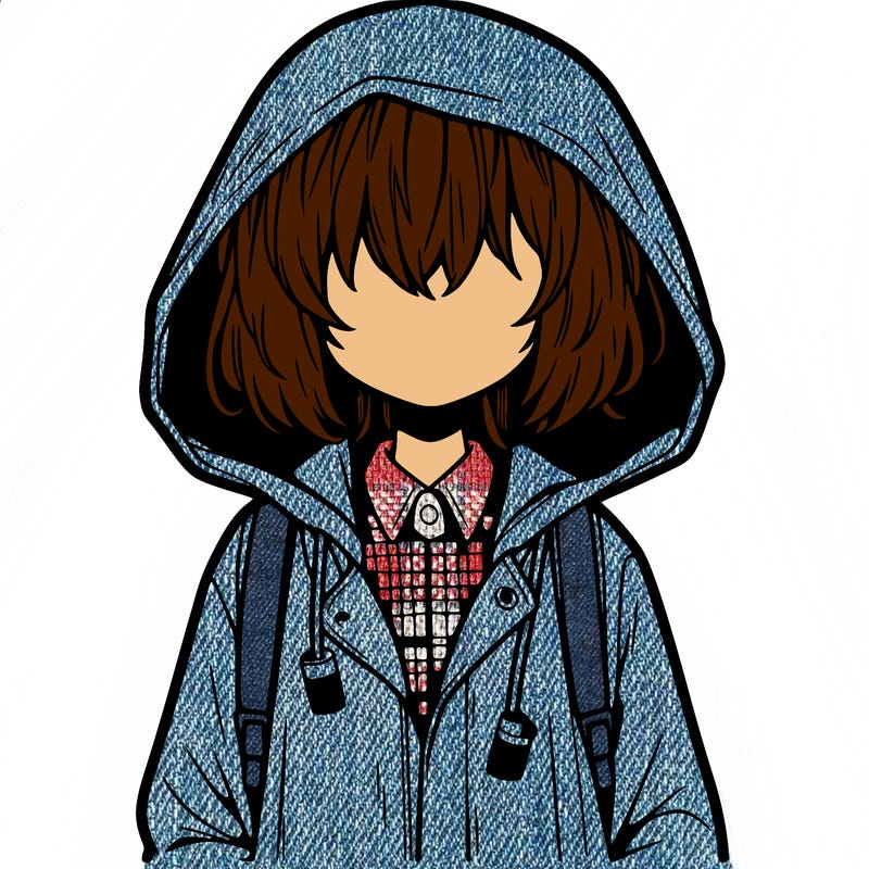 little anime girl in a raincoat her hair is covering her eyes she has a lighter
