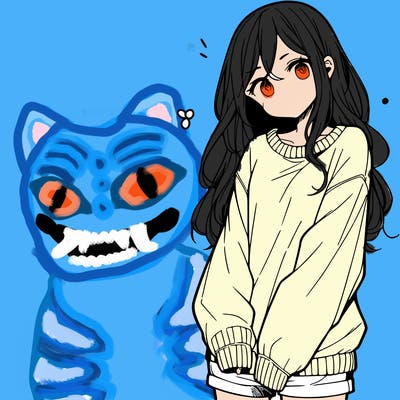 manga teen girl  in a sweater and baggy pants