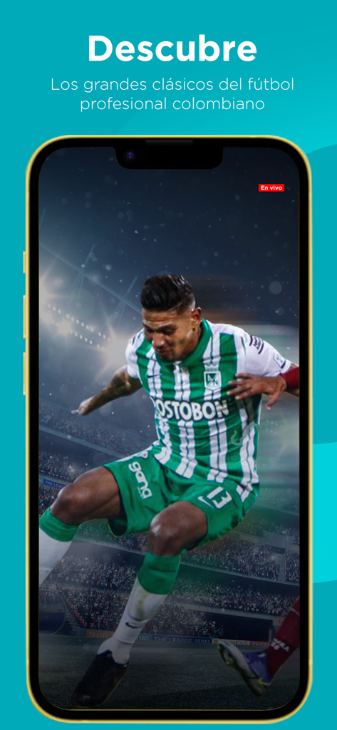 RCN Total - Pantalla de la aplicación RCN Total mostrando un partido de fútbol profesional colombiano en vivo