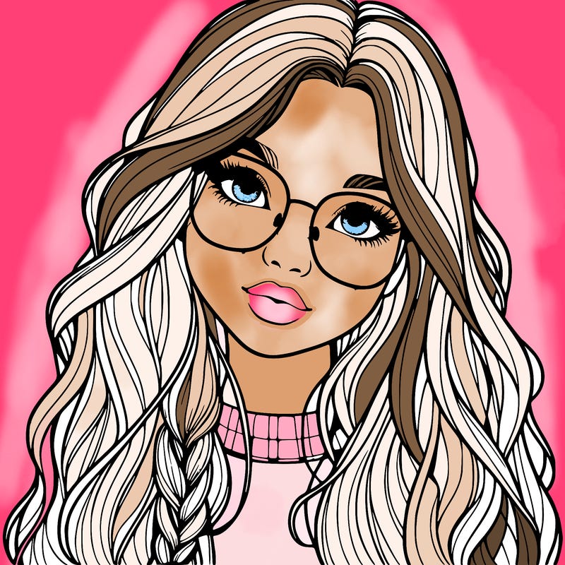 girl with long hair and freckles and glasses realistic