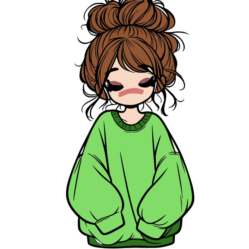 girl with baggy sweatshirt and messy bun