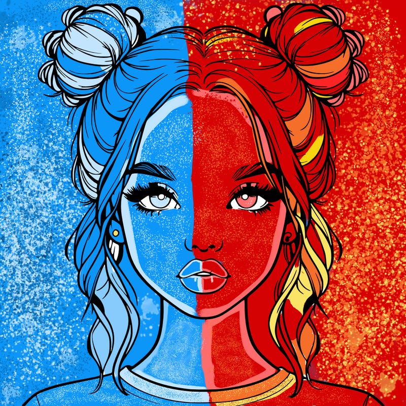 realistic girl with two buns in hair and lips