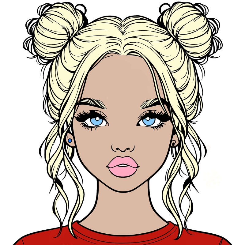 realistic girl with two buns in hair and lips