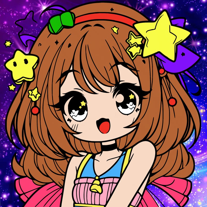 cute anime girl with star accessories