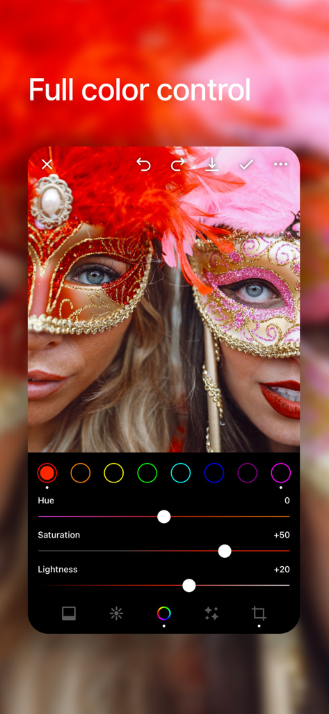 EPISHI: Photo & Video Editor - EPISHI app interface showing HSL color control sliders for photo editing