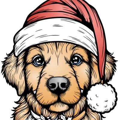 realistic dog with a christmas hat